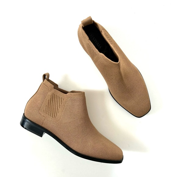 Vivaia Nutmeg Tan Square Toe Ryan Pro Water Repellant Knitted Ankle Boots - Picture 1 of 13